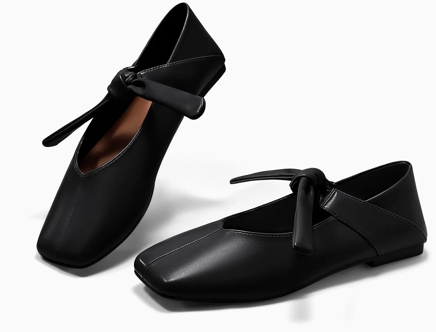 Coutgo Womens Mary Jane Flats Bow Square Toe Ballet Flats Dressy Comfortable Slip on Flat Shoes