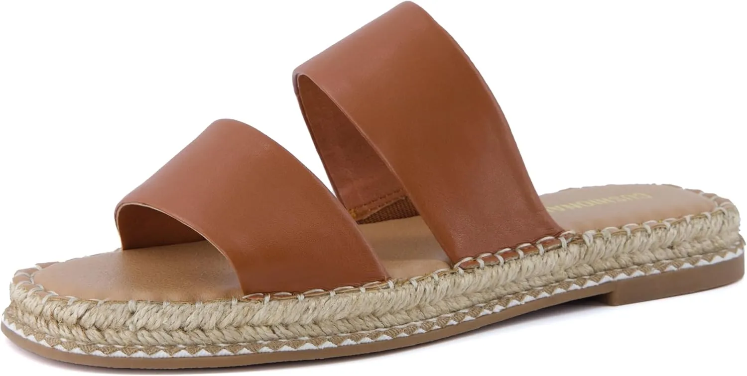 CUSHIONAIRE Bhendi Women’s Espadrille Slide Sandal – Faux Leather Double Strap with Jute-Wrapped Sole & Cushioned Footbed