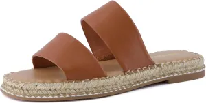 CUSHIONAIRE Bhendi Women’s Espadrille Slide Sandal – Faux Leather Double Strap with Jute-Wrapped Sole & Cushioned Footbed
