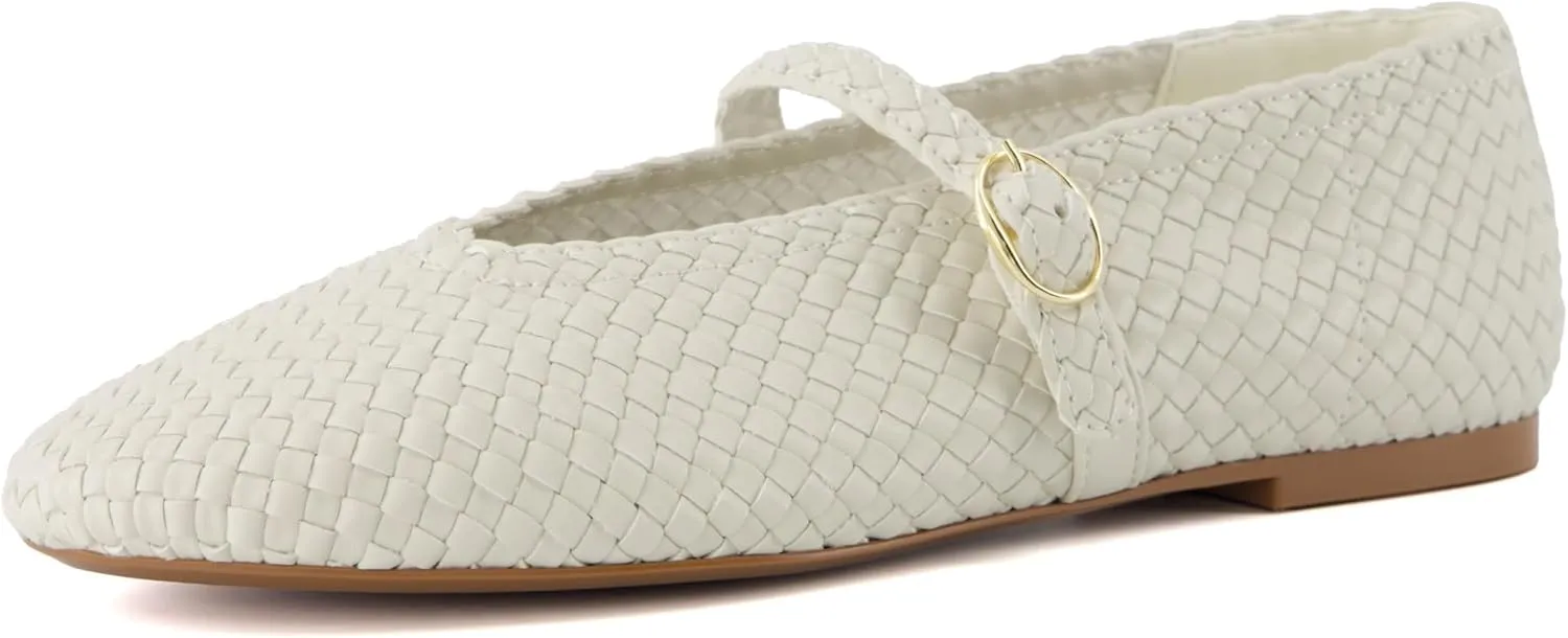 CUSHIONAIRE Women's Bistro Woven Mary Jane Flat  Memory Foam, Wide Widths Available