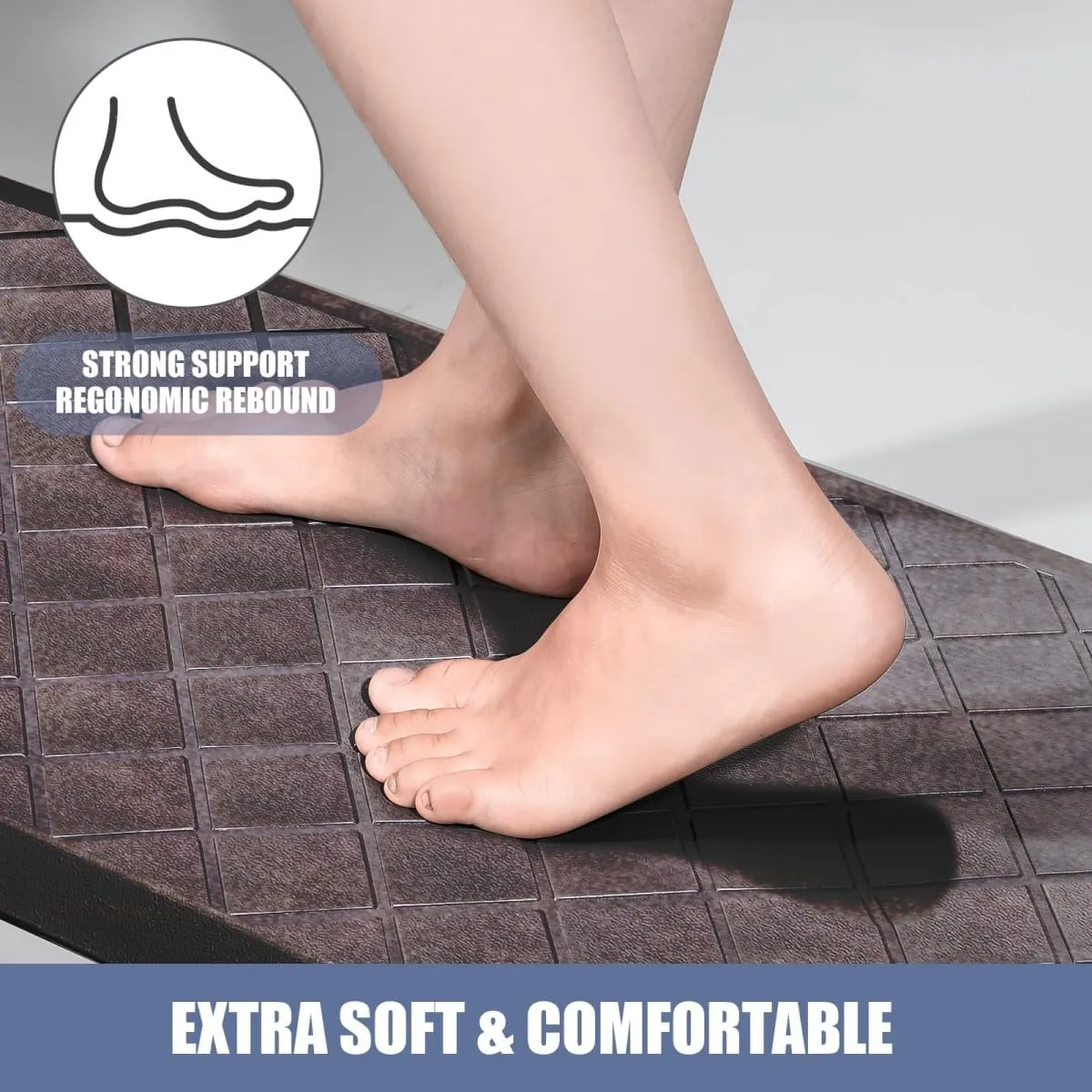 Cushioned Anti Fatigue Mats, Heavy Duty Non-Skid Floor Mats - 1/2 Inch Thick Ergonomic Comfort Foam, Brown