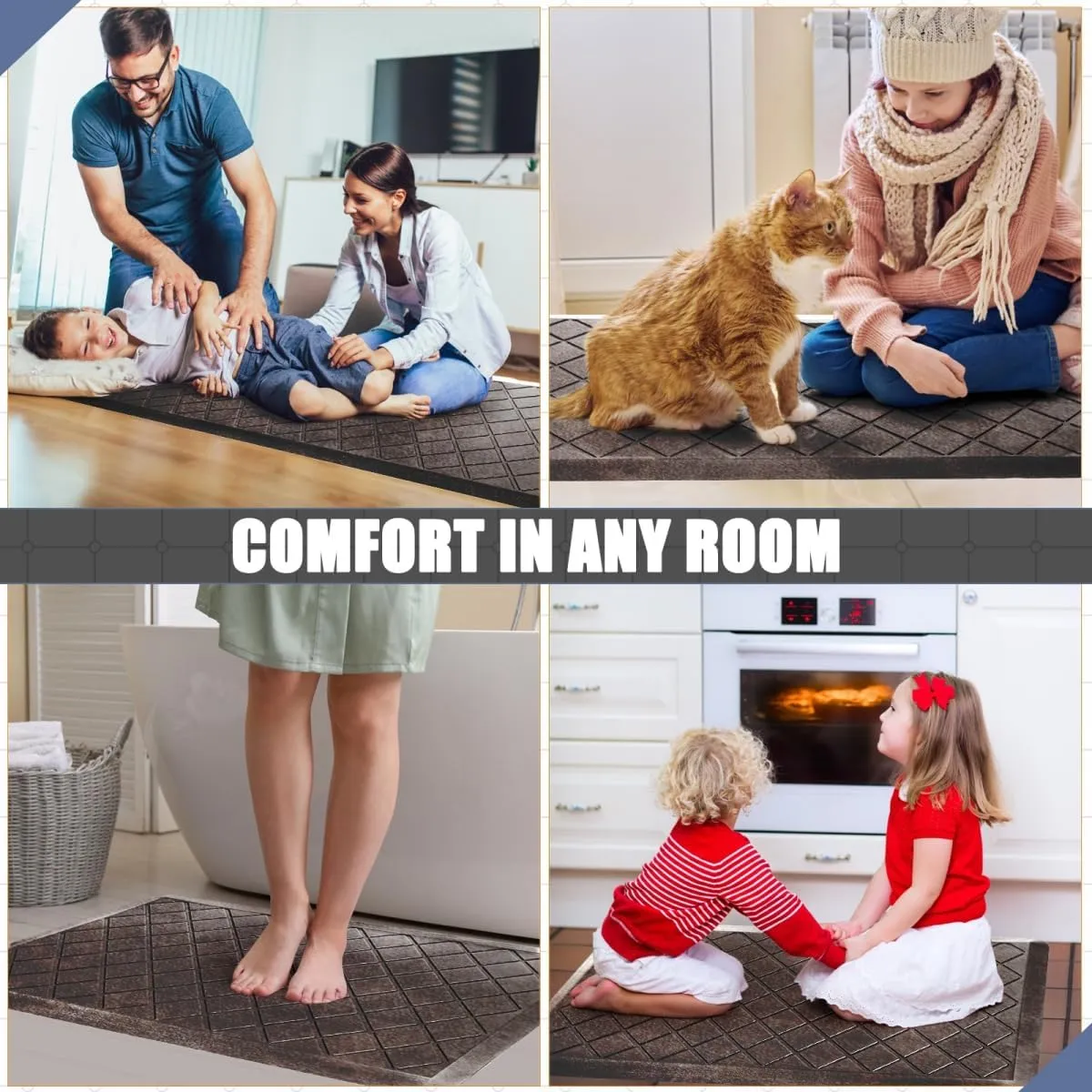 Cushioned Anti Fatigue Mats, Heavy Duty Non-Skid Floor Mats - 1/2 Inch Thick Ergonomic Comfort Foam, Brown