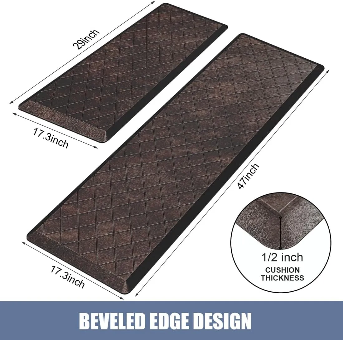 Cushioned Anti Fatigue Mats, Heavy Duty Non-Skid Floor Mats - 1/2 Inch Thick Ergonomic Comfort Foam, Brown