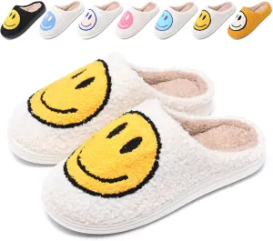 Cute Smile Face Slippers for Women and Men,Soft Plush Comfy Warm Couple Slip-On House Happy Face Slippers For Winter Indoor Outdoor Smile Slippers Non-slip Fuzzy Flat Slides
