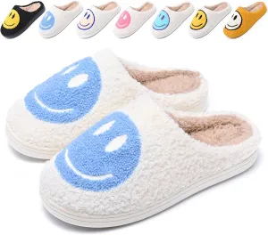 Cute Smile Face Slippers for Women and Men,Soft Plush Comfy Warm Couple Slip-On House Happy Face Slippers For Winter Indoor Outdoor Smile Slippers Non-slip Fuzzy Flat Slides