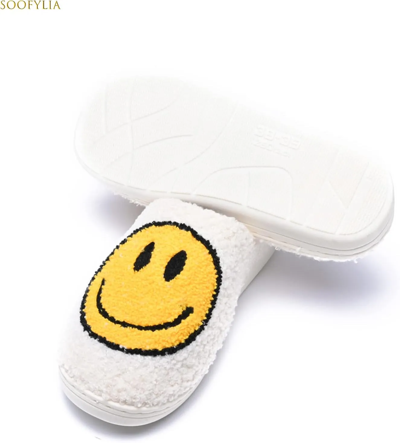 Cute Smile Face Slippers for Women and Men,Soft Plush Comfy Warm Couple Slip-On House Happy Face Slippers For Winter Indoor Outdoor Smile Slippers Non-slip Fuzzy Flat Slides