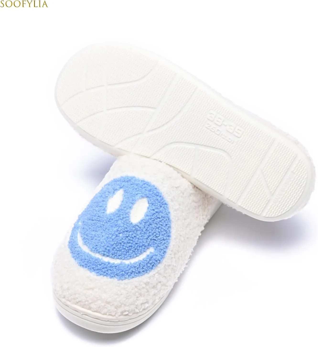 Cute Smile Face Slippers for Women and Men,Soft Plush Comfy Warm Couple Slip-On House Happy Face Slippers For Winter Indoor Outdoor Smile Slippers Non-slip Fuzzy Flat Slides