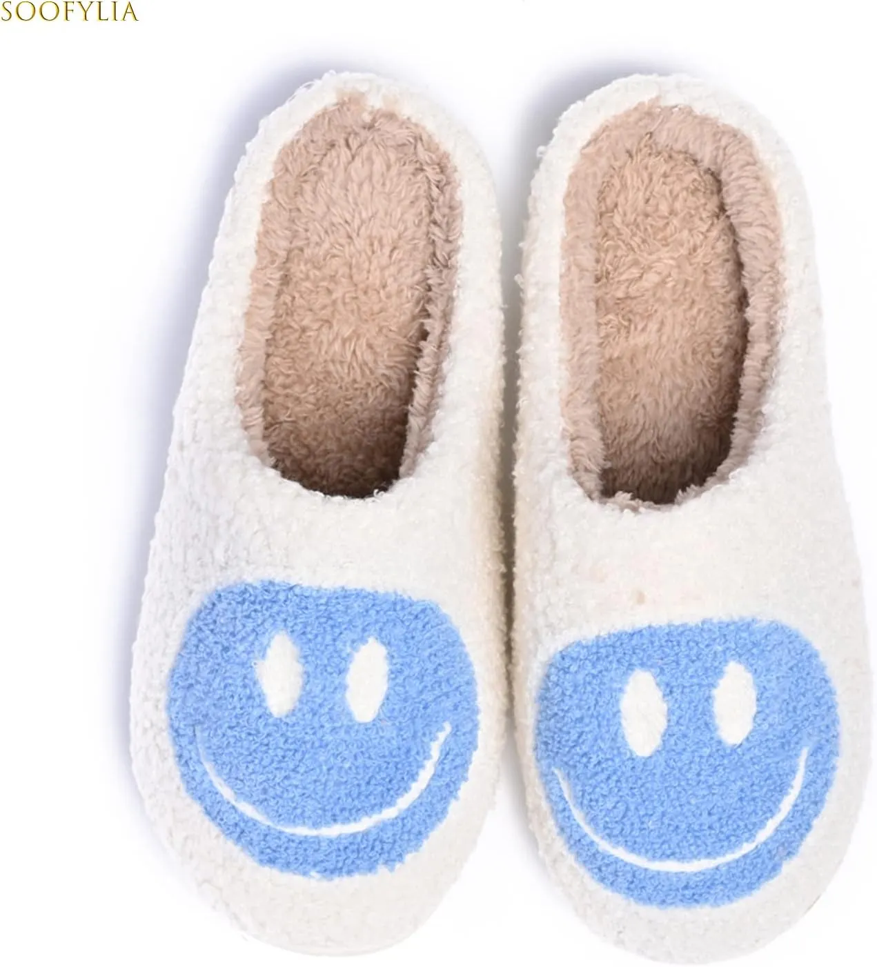 Cute Smile Face Slippers for Women and Men,Soft Plush Comfy Warm Couple Slip-On House Happy Face Slippers For Winter Indoor Outdoor Smile Slippers Non-slip Fuzzy Flat Slides