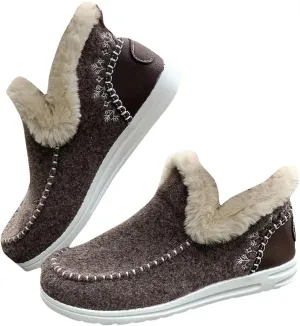 Cydmoty Women's Winter Plush-Lined Slip-On Shoes - Warm, Thermal Flat Shoes with Round Toe for Outdoor Walking