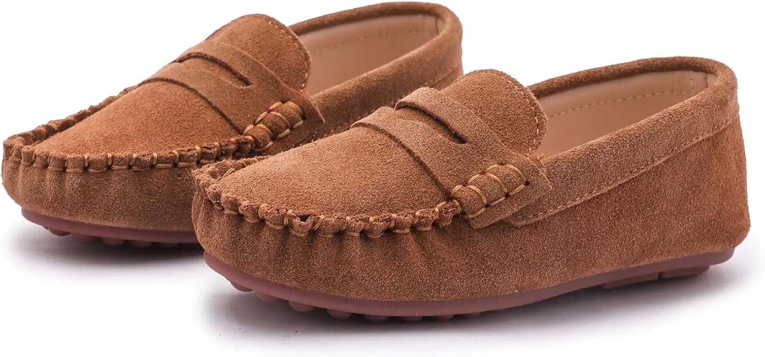 DADAWEN Toddler Little Kid Boys Girls Soft Suede Leather Slip On Loafer Flats Dress Shoes Casual Boat Shoes Wedding Church School Oxford Shoes Loafers
