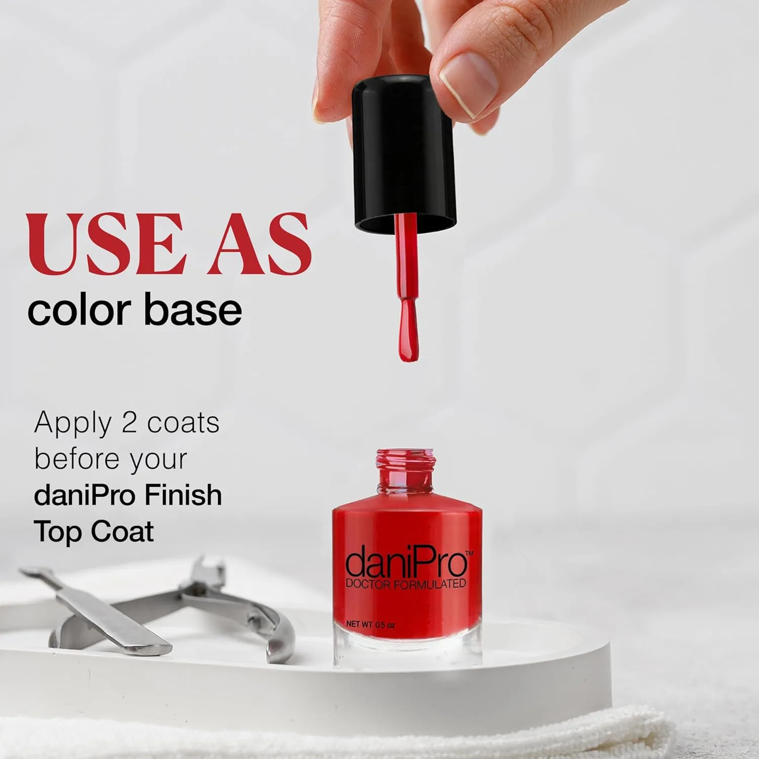 daniPro Doctor Formulated Nail Polish, 0.5 oz First Kiss - Bright Red Fingernail Polish & Toenail Polish with Undecylenic Acid, Biotin & Vitamins - Vegan Formula for Healthy Nails