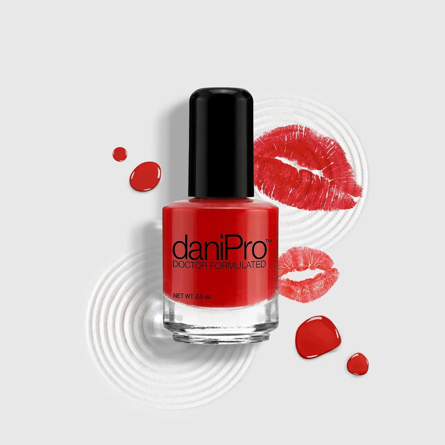 daniPro Doctor Formulated Nail Polish, 0.5 oz First Kiss - Bright Red Fingernail Polish & Toenail Polish with Undecylenic Acid, Biotin & Vitamins - Vegan Formula for Healthy Nails