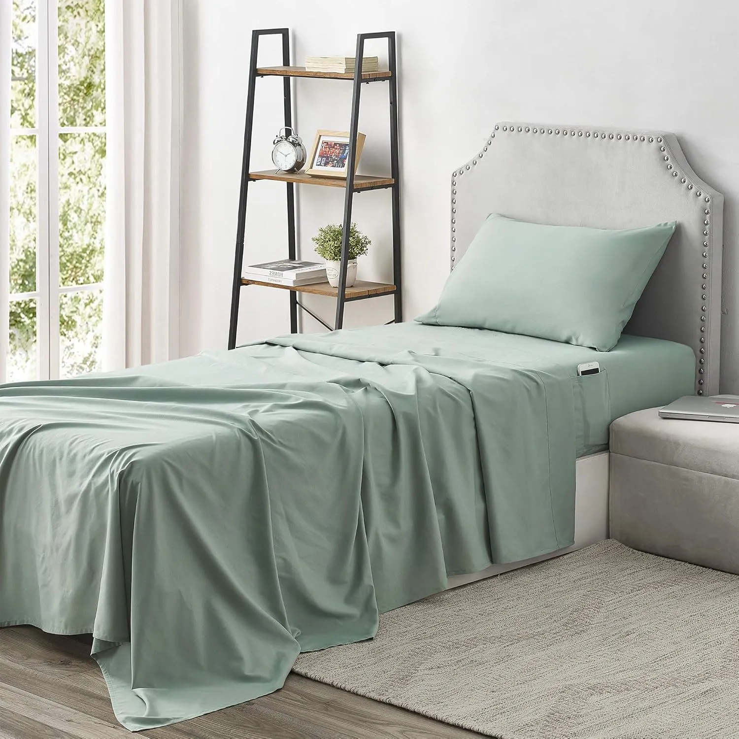 DormCo Bedside Pocket Twin XL Sheet Set - Supersoft Iceberg Green