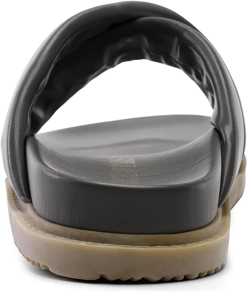DREAM PAIRS Women's Crisscross Open Toe Slide Sandals Flat Comfort Slip on Sandals