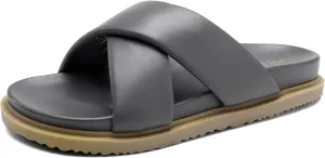 DREAM PAIRS Women's Crisscross Open Toe Slide Sandals Flat Comfort Slip on Sandals