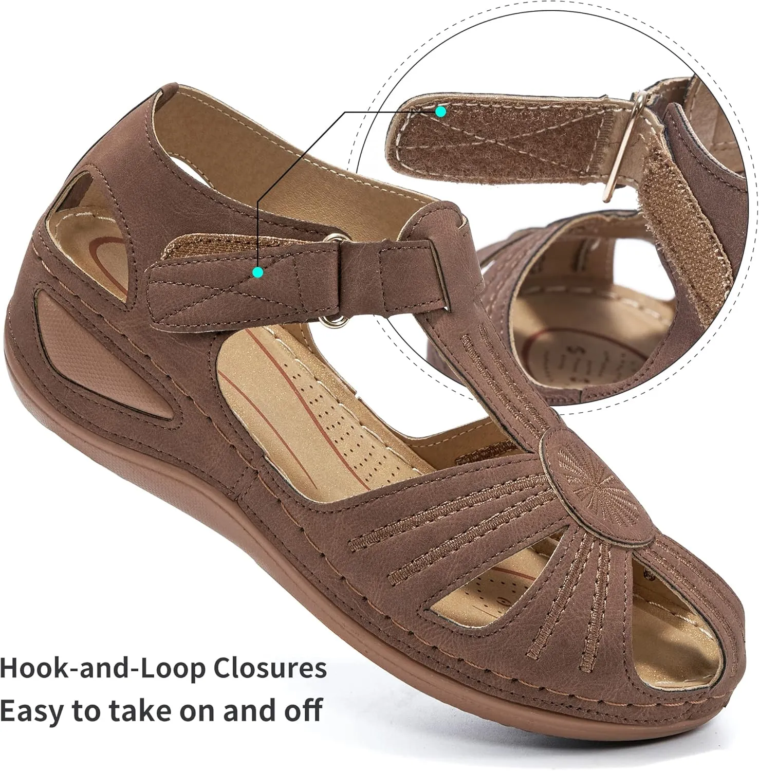 DUOYANGJIASHA Womens Sandals Dressy Summer Beach Bohemia Ankle Strap Causal Comfortable Closed Toe Wedge Shoes for Outdoor