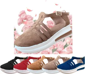 Elderly women shoes, women's comfortable casual summer women's ankle strap thick bottom wedge heel flat buckle walking shoes