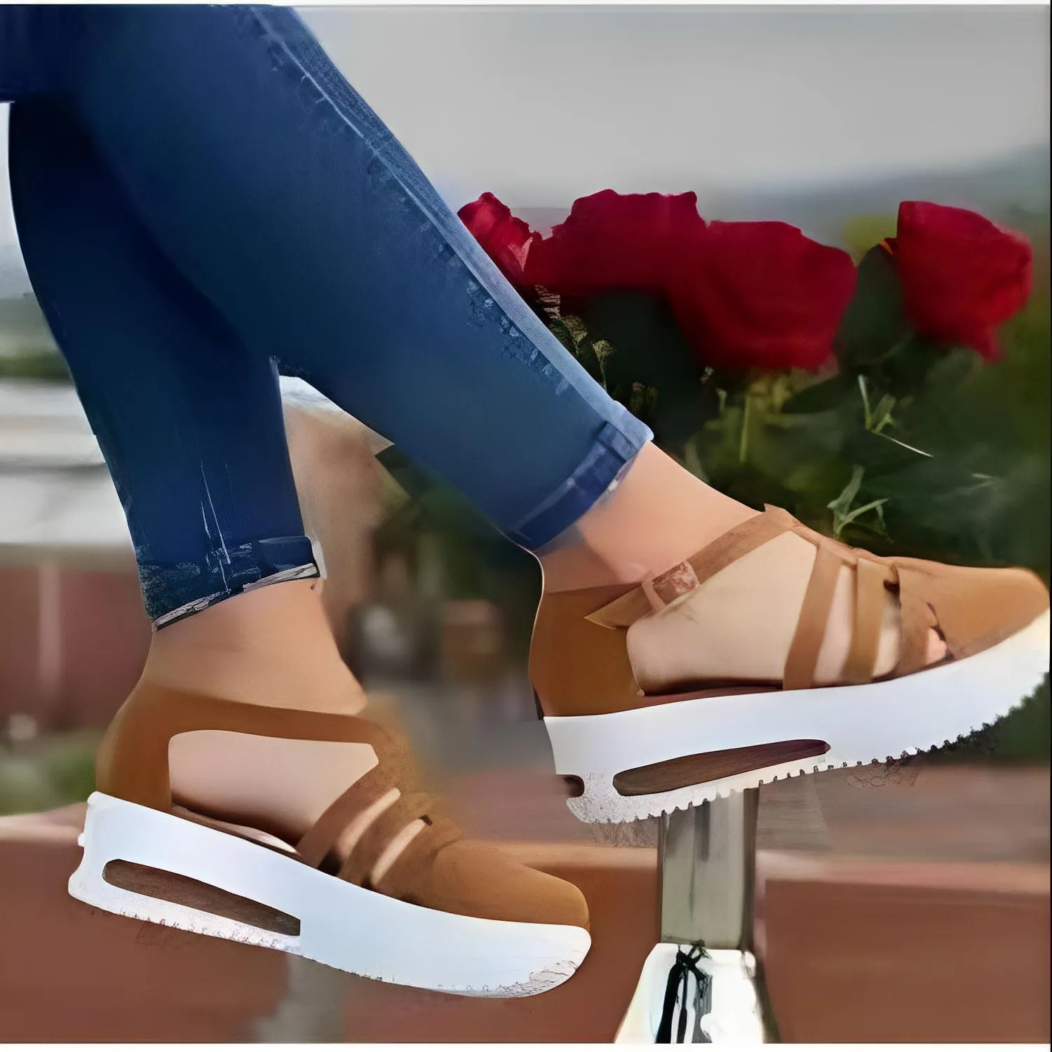 Elderly women shoes, women's comfortable casual summer women's ankle strap thick bottom wedge heel flat buckle walking shoes