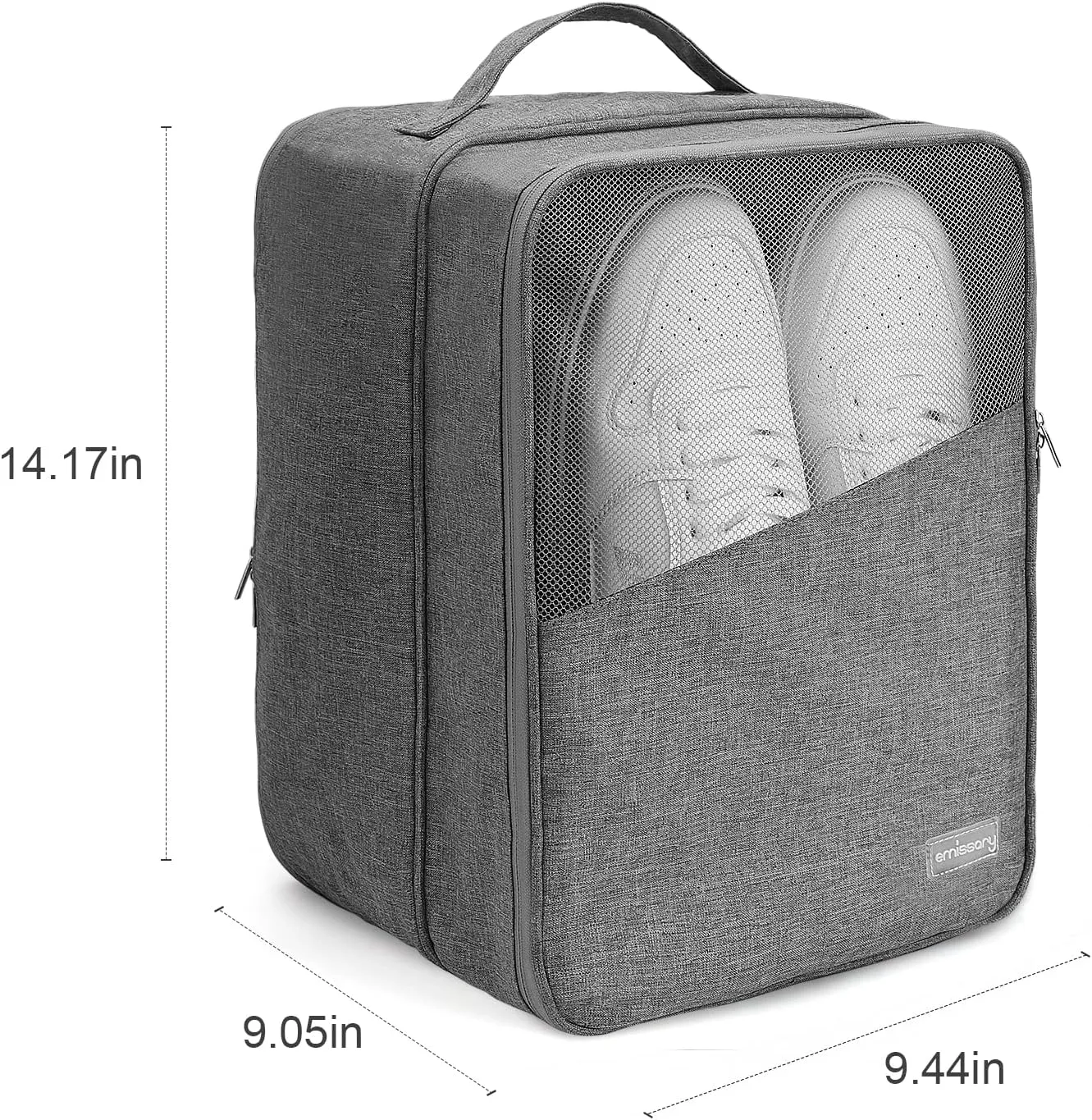 Emissary Large Waterproof Shoe Bags for Storage and Travel - Holds 3 Pairs of Shoes, Sneaker Travel Bag for Women and Men (Grey)