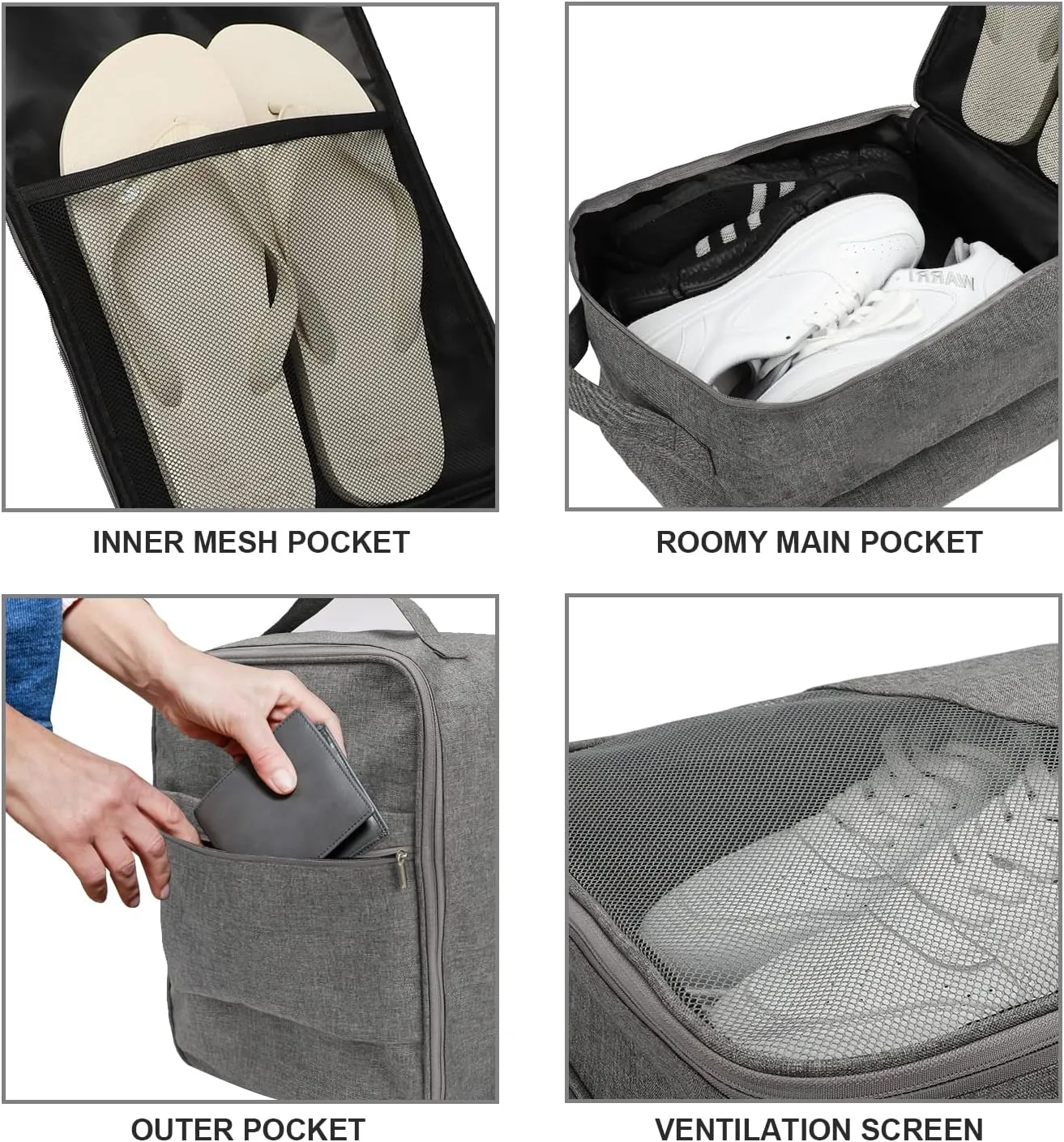 Emissary Large Waterproof Shoe Bags for Storage and Travel - Holds 3 Pairs of Shoes, Sneaker Travel Bag for Women and Men (Grey)