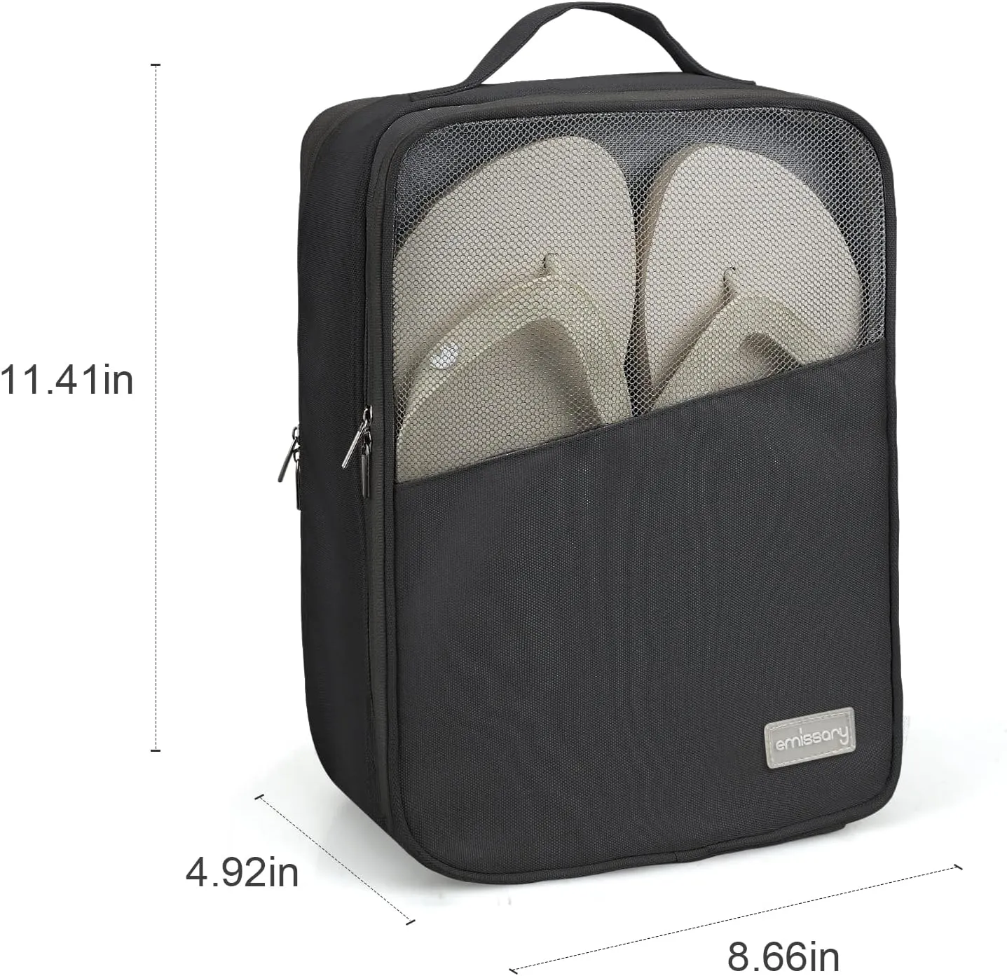 Emissary Shoe Bags - Holds 3 Pairs of Shoes for Travel & Storage, Waterproof, With Pocket - Sneaker Travel Bag for Women & Men (Black)