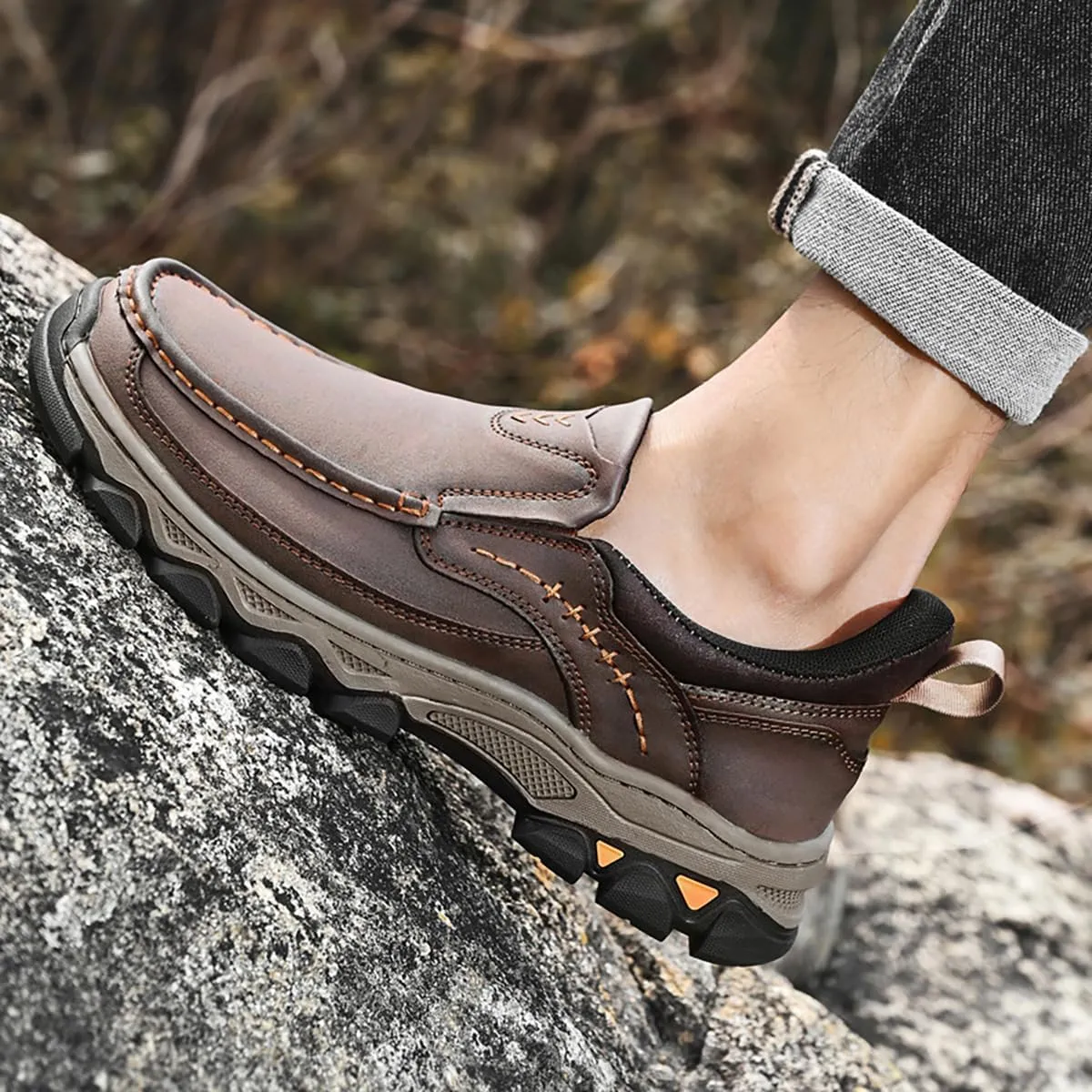 Enjerr Orthopedic Shoes Men - Arch Support, 2025 New Men's Orthopedic Hands-Free Genuine Leather Slip On Loafers