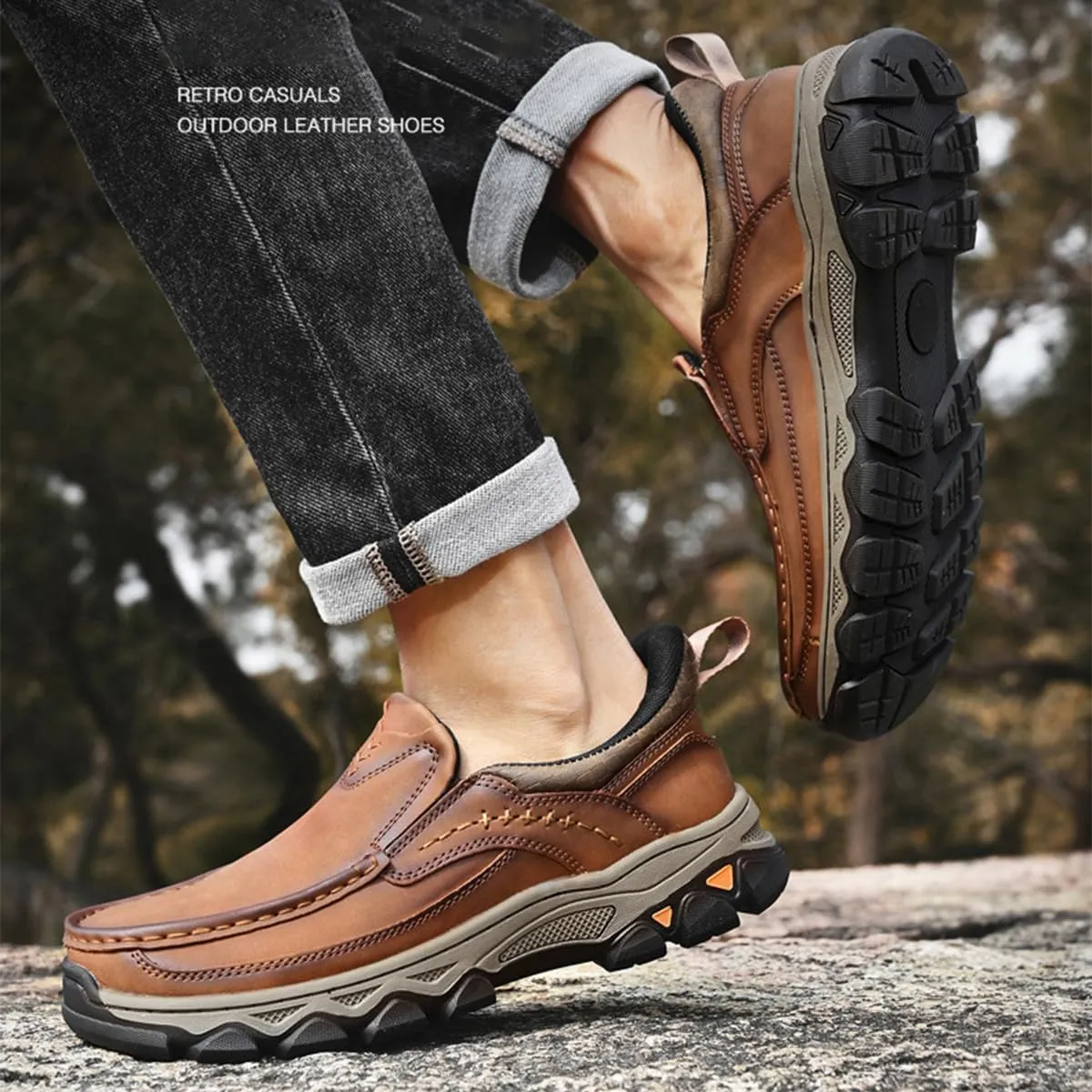 Enjerr Orthopedic Shoes Men - Arch Support, 2025 New Men's Orthopedic Hands-Free Genuine Leather Slip On Loafers
