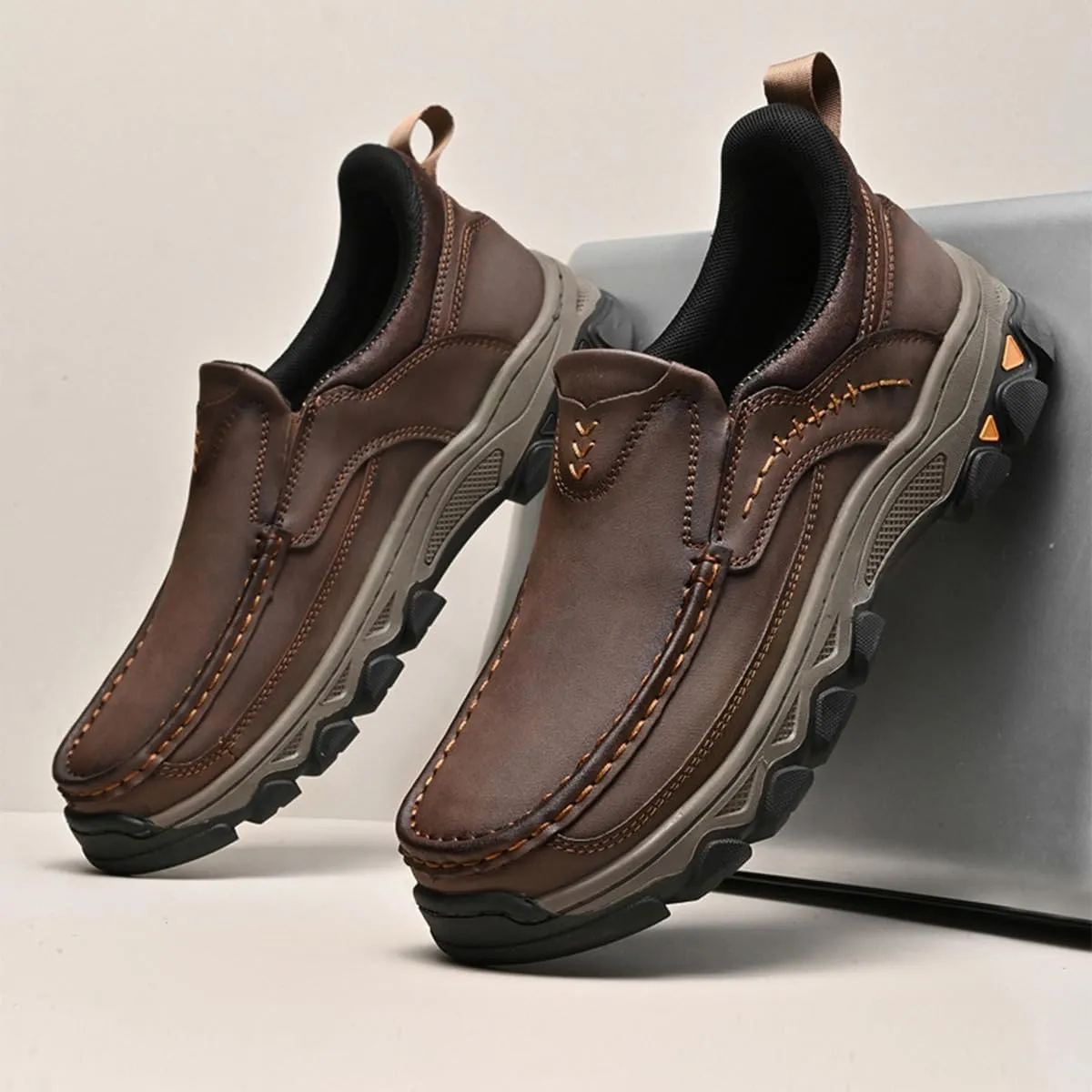 Enjerr Orthopedic Shoes Men - Arch Support, 2025 New Men's Orthopedic Hands-Free Genuine Leather Slip On Loafers