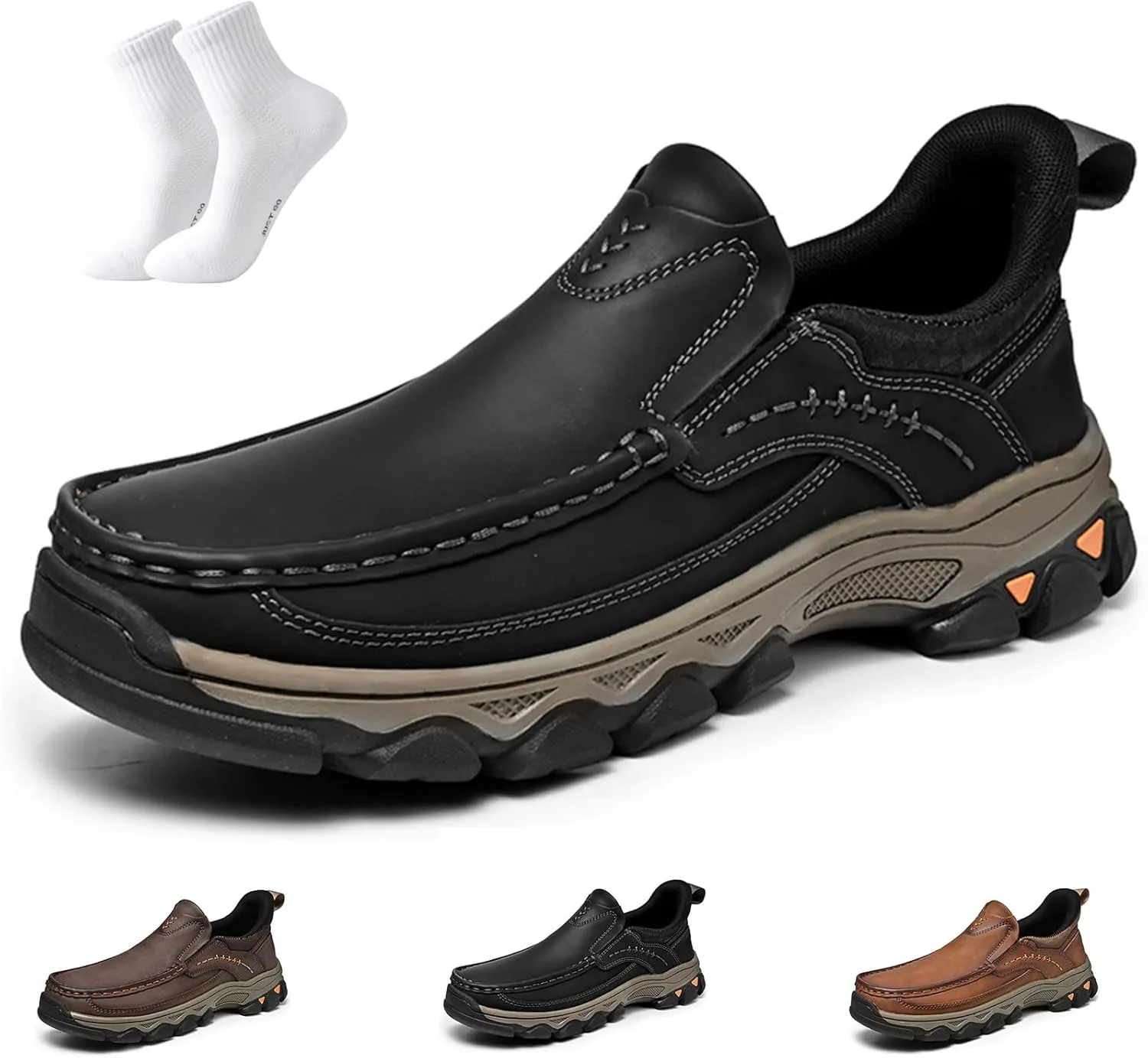 Enjerr Orthopedic Shoes Men - Arch Support, 2025 New Men's Orthopedic Hands-Free Genuine Leather Slip On Loafers