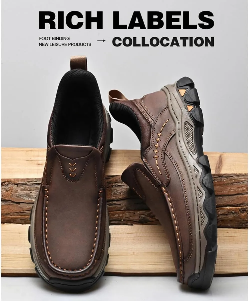 Enjerr Orthopedic Shoes Men - Arch Support, 2025 New Men's Orthopedic Hands-Free Genuine Leather Slip On Loafers