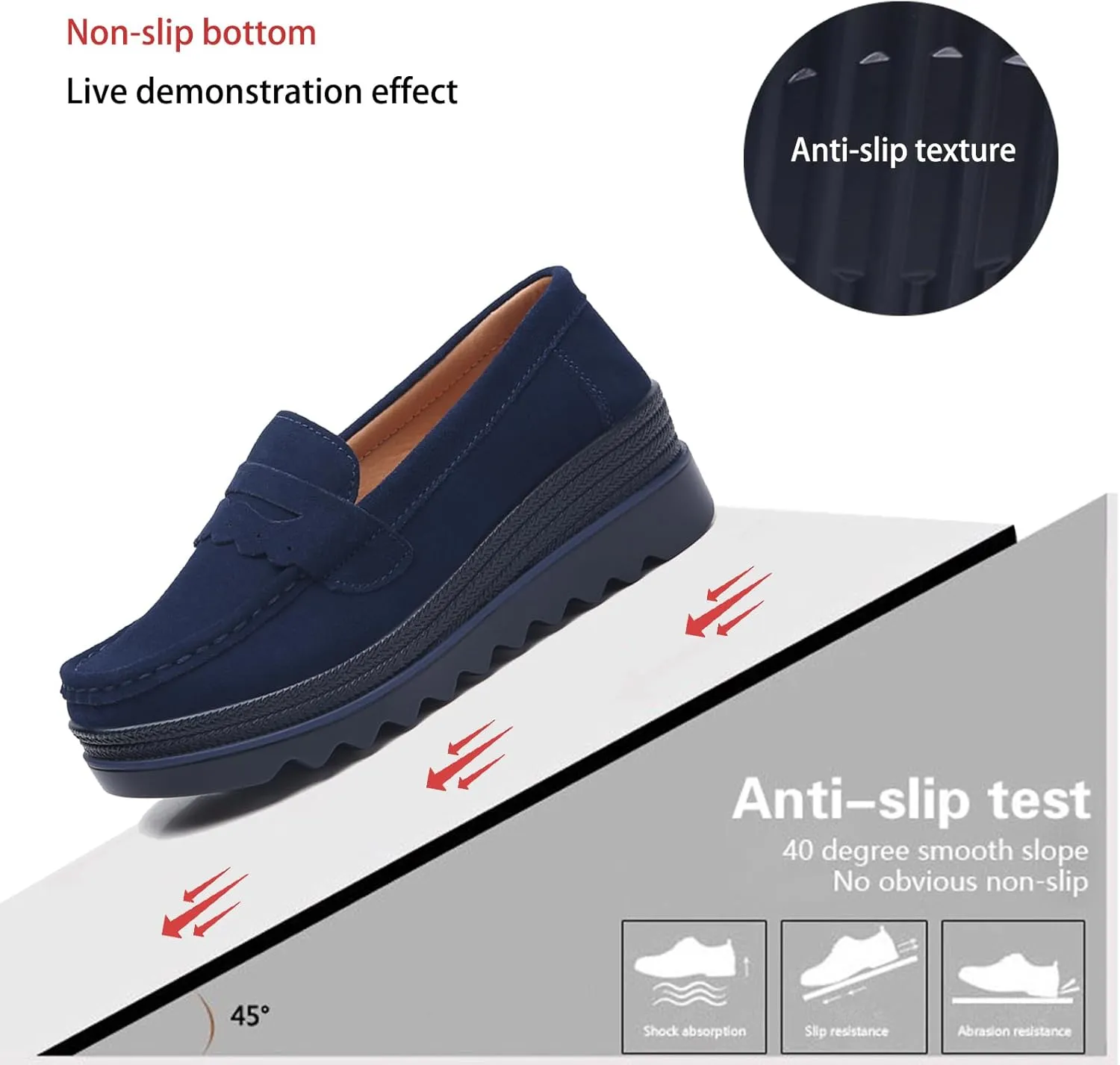 EnllerviiD Women's Platform Loafers Slip-On Comfortable Suede Moccasins Wedge Penny Loafers Casual Business Work Shoes