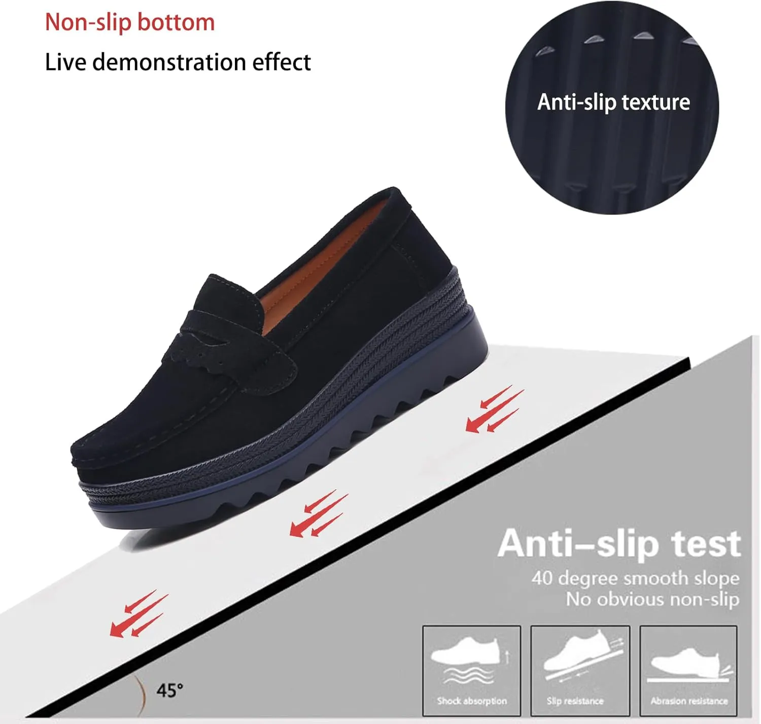 EnllerviiD Women's Platform Loafers Slip-On Comfortable Suede Moccasins Wedge Penny Loafers Casual Business Work Shoes