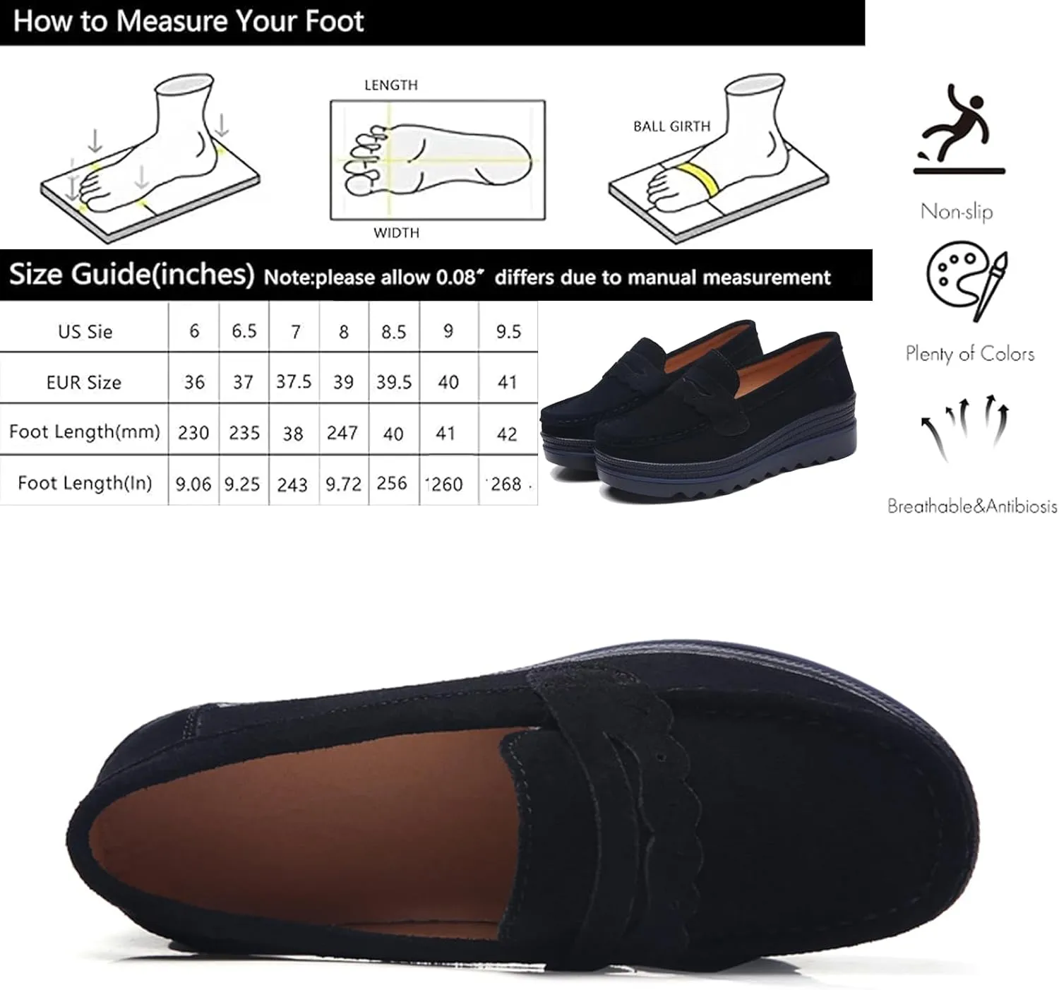 EnllerviiD Women's Platform Loafers Slip-On Comfortable Suede Moccasins Wedge Penny Loafers Casual Business Work Shoes