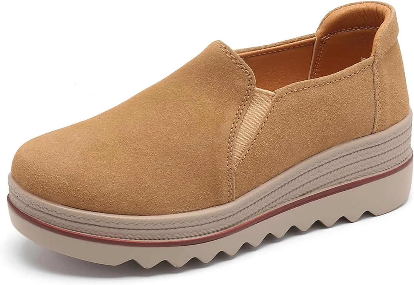 EnllerviiD Women's Platform Loafers Slip-On Comfortable Suede Moccasins Wedge Penny Loafers Thick Soft Platform Lightweight Casual Business Work Shoes