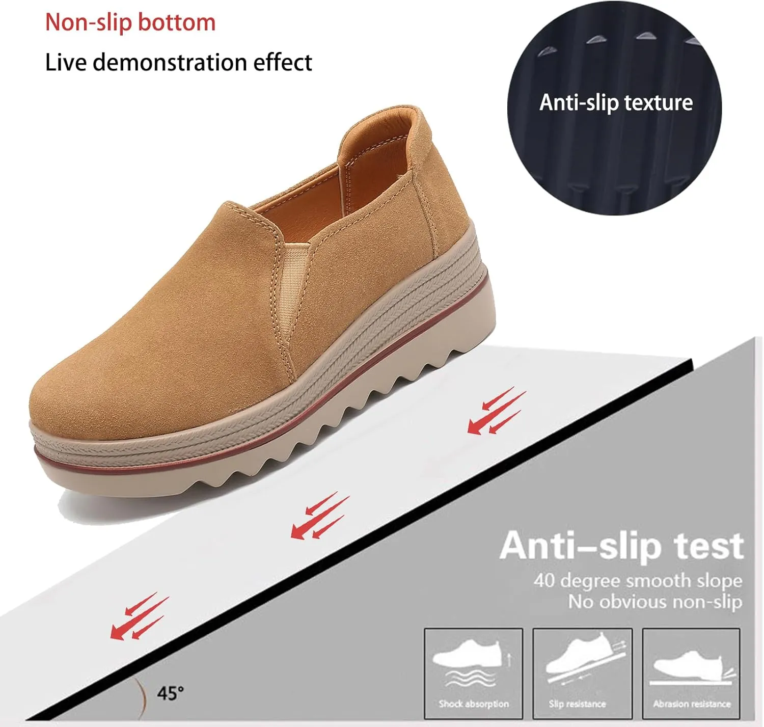 EnllerviiD Women's Platform Loafers Slip-On Comfortable Suede Moccasins Wedge Penny Loafers Thick Soft Platform Lightweight Casual Business Work Shoes