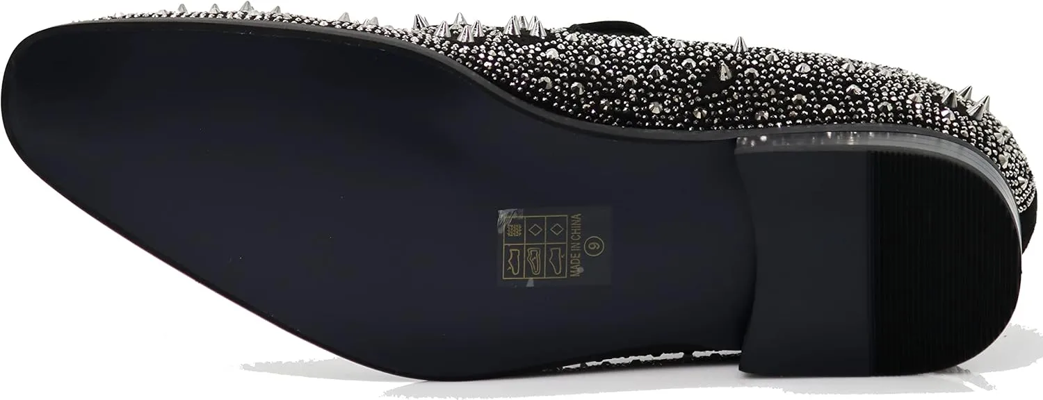 Enzo Romeo Men Fashion Rhinestones Studs Tuxedo Slip On Loafer Dress Shoes WBG