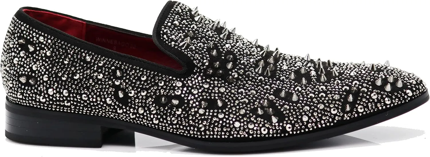 Enzo Romeo Men Fashion Rhinestones Studs Tuxedo Slip On Loafer Dress Shoes WBG
