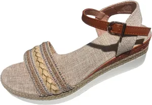 Espadrilles Wedge Sandals for Women Open Toe Dressy Platform Sandals Buckle Ankle Strap Stylish Wedges Comfortable and Soft Footbed