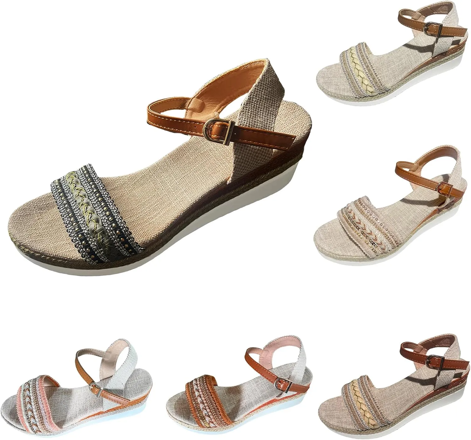 Espadrilles Wedge Sandals for Women Open Toe Dressy Platform Sandals Buckle Ankle Strap Stylish Wedges Comfortable and Soft Footbed