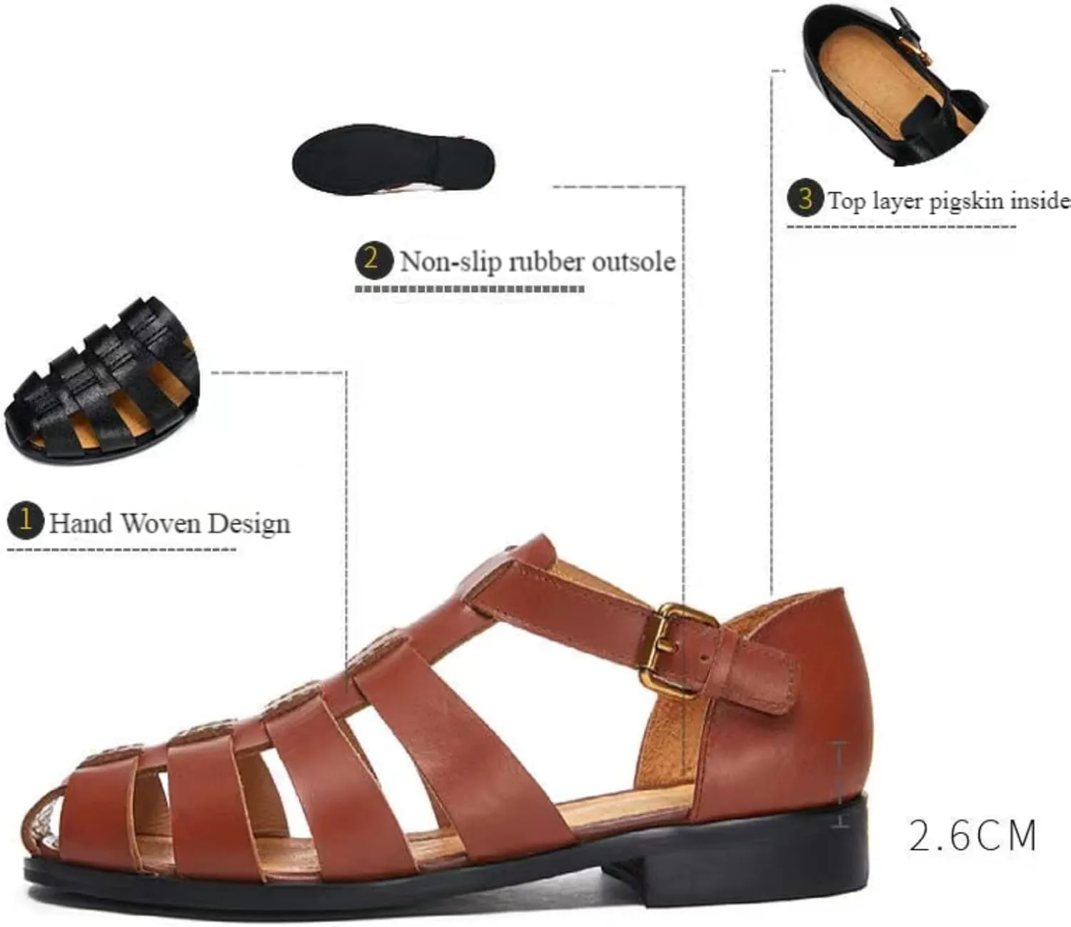 European and Amenrican Mens Fisherman Sandals,Summer Leather Casual Baotou Breathable Fisherman Shoes.