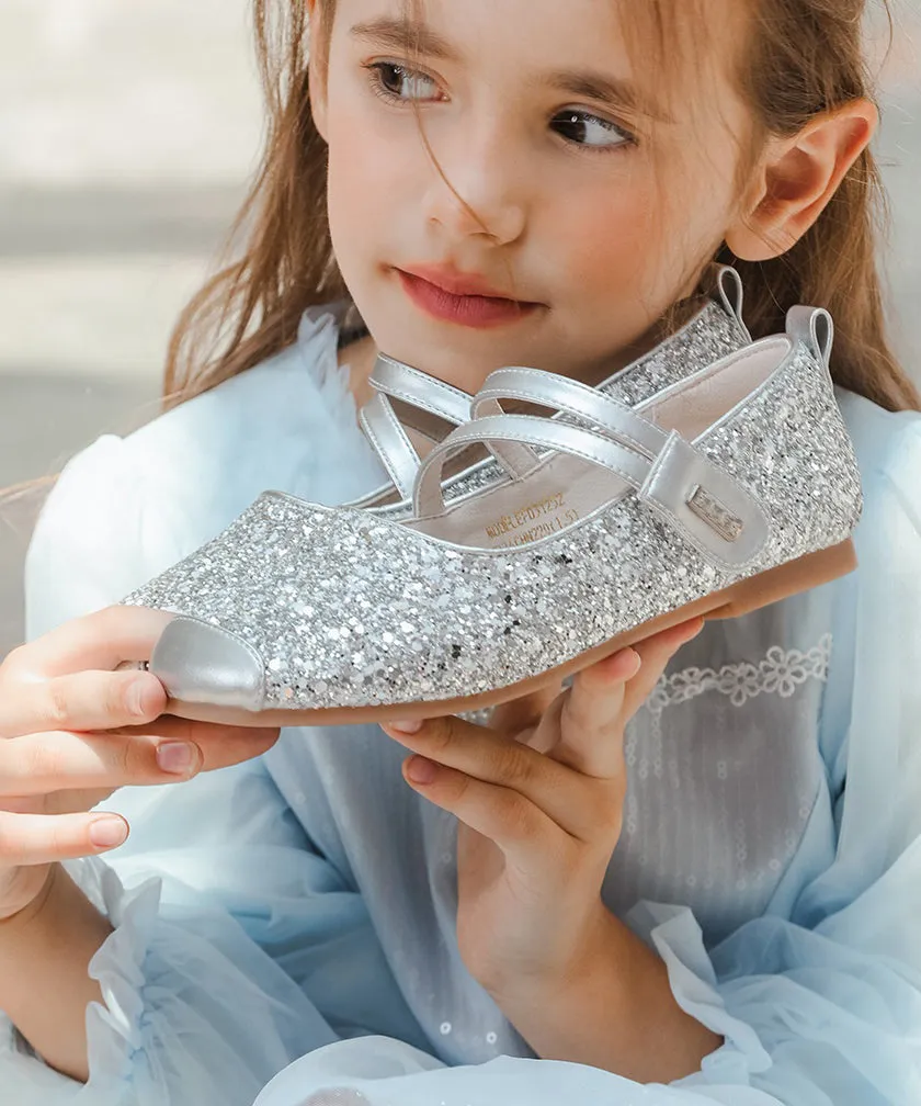 Faux Shoes Flat Strap Kids Buckle Leather For Silver Girls