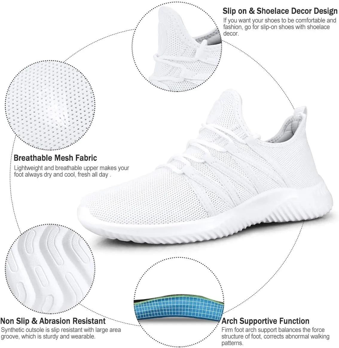 Feethit Womens Slip On Running Shoes Non Slip Walking Shoes Lightweight Gym Workout Shoes Breathable Fashion Sneakers