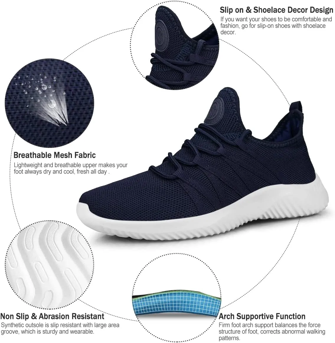 Feethit Womens Slip On Running Shoes Non Slip Walking Shoes Lightweight Gym Workout Shoes Breathable Fashion Sneakers