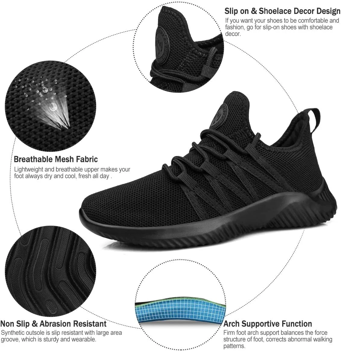 Feethit Womens Slip On Running Shoes Non Slip Walking Shoes Lightweight Gym Workout Shoes Breathable Fashion Sneakers