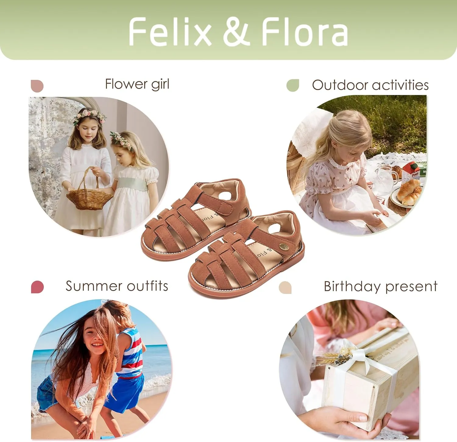 Felix & Flora Toddler Girls Sandals Flower Girl Shoes Soft Rubber Princess Summer Flat Shoes