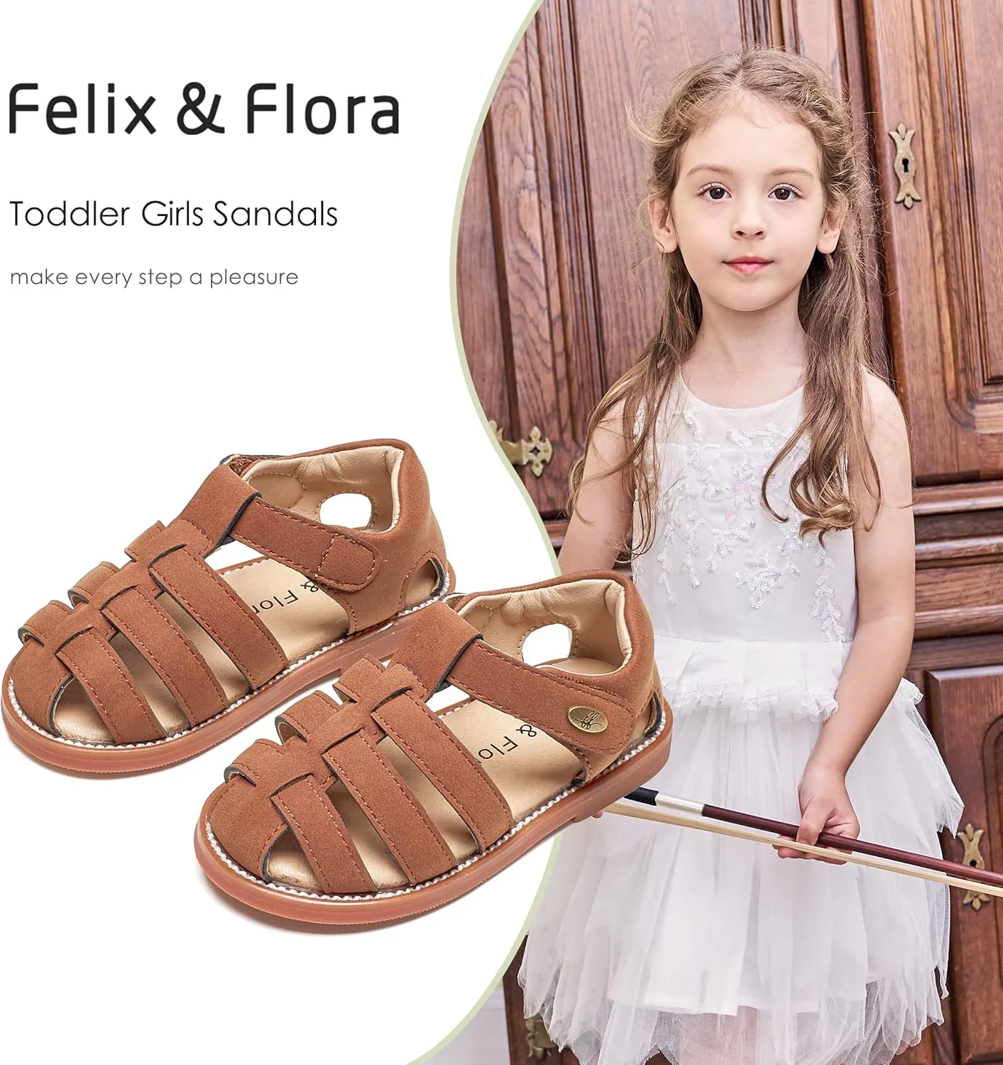 Felix & Flora Toddler Girls Sandals Flower Girl Shoes Soft Rubber Princess Summer Flat Shoes