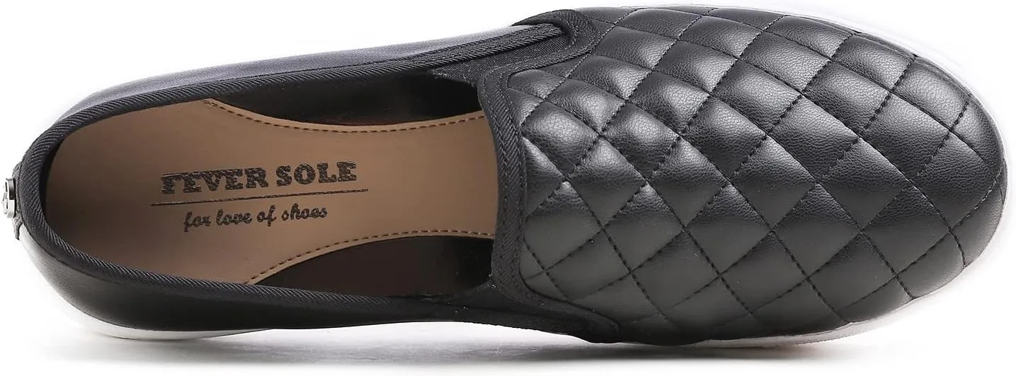 FEVERSOLE Women's Casual Slip On Sneaker Comfort Quilted Loafer Flats