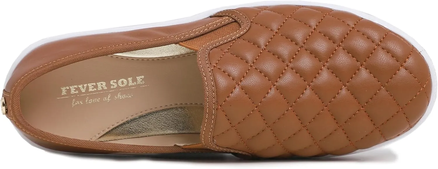 FEVERSOLE Women's Casual Slip On Sneaker Comfort Quilted Loafer Flats