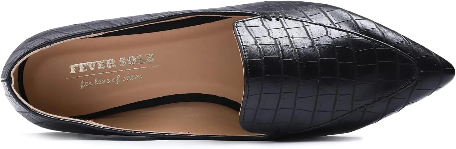 FEVERSOLE Women's Loafer Flat Pointed Fashion Slip On Comfort Driving Office Shoes