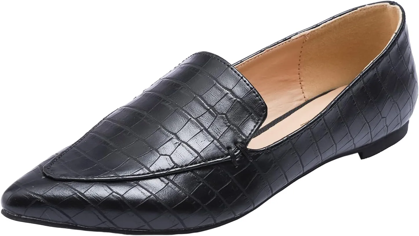 FEVERSOLE Women's Loafer Flat Pointed Fashion Slip On Comfort Driving Office Shoes